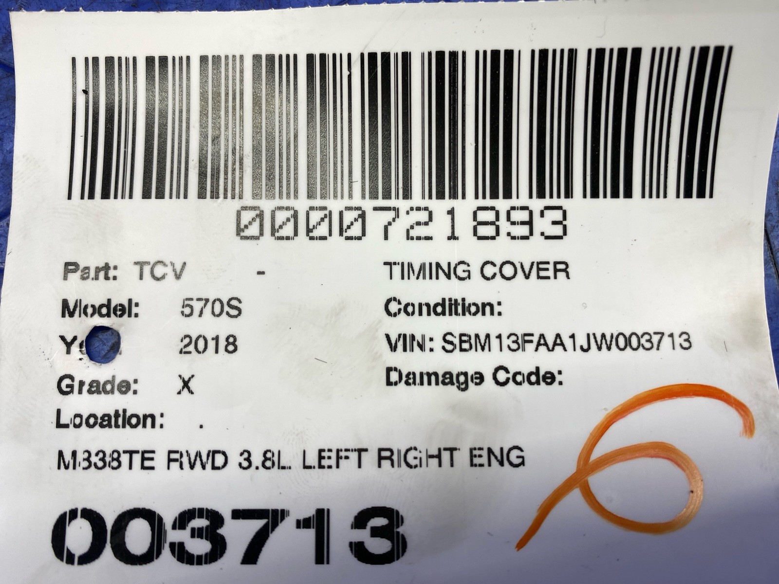 2016-2021 MCLAREN 720S M840T RWD 4.0 ENGINE MOTOR CYLINDER HEAD TIMING COVER SET
