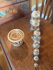 Genuine Russian Matryoshka Nesting Dolls Hand Painted Artist Signed 7 Pc Blue 