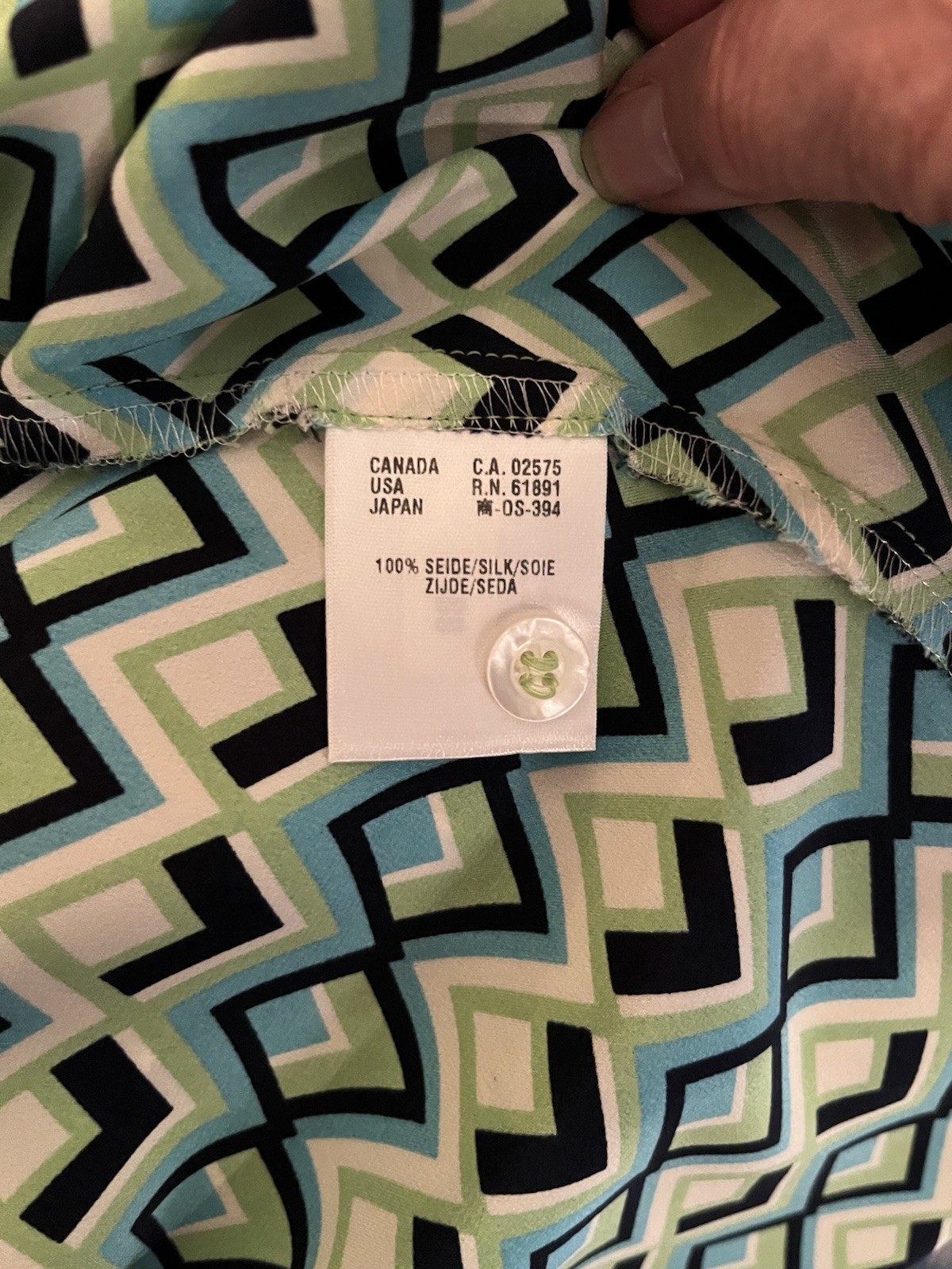 Escada Silk Button Blouse Geometric Pattern  Gree… - image 6