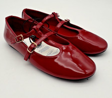 M&S Women's Patent Strappy Flat Mary Jane Ballet Pumps Red Standard Fit NEW