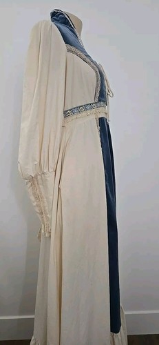 Maxi abito vintage Gunne Sax by Jessica rinascimentale blu avorio velluto maniche lunghe - Foto 9 di 24