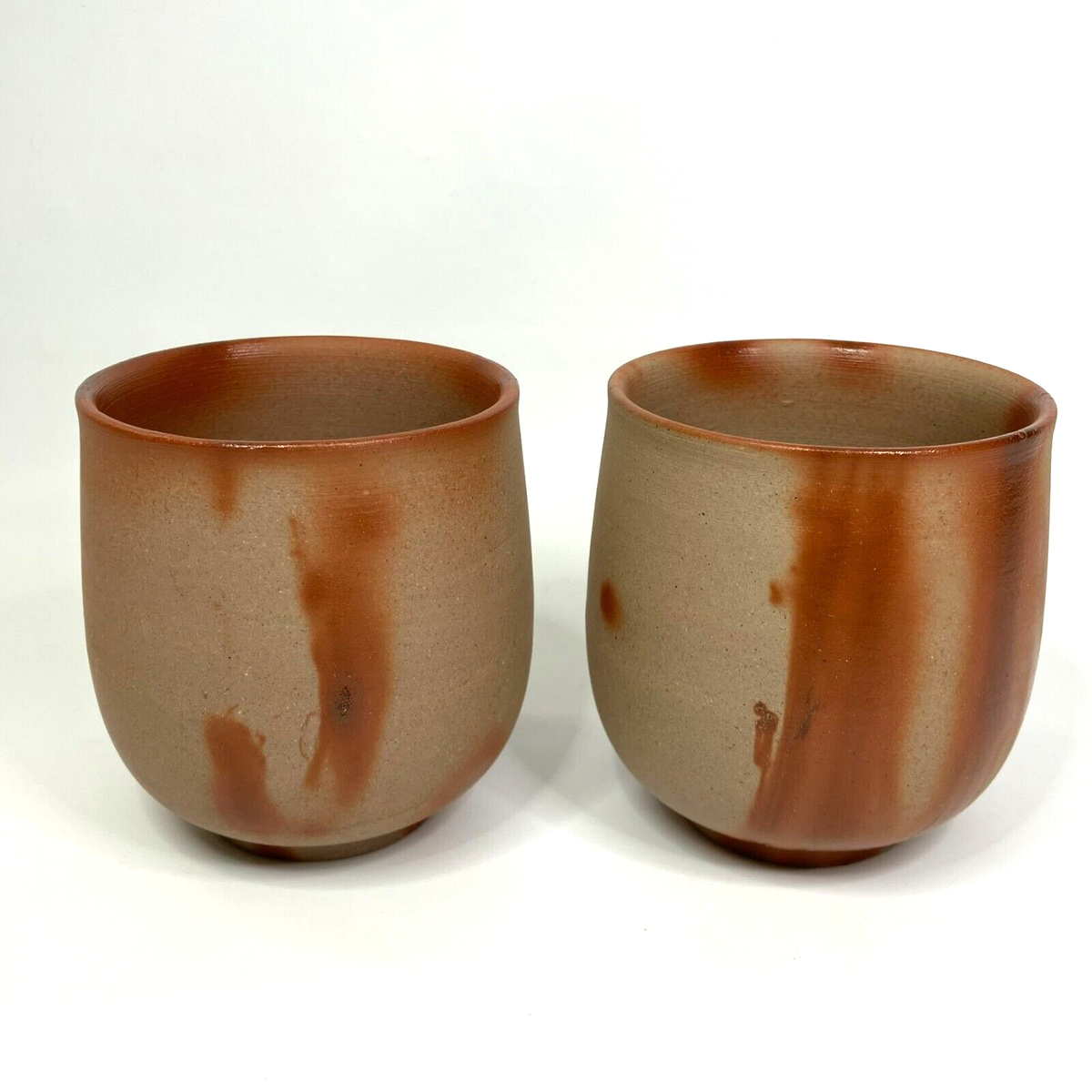 Bizen Ware Pair of Japanese Tea Cups Hidasuki-Style by Bisyu/Bishu