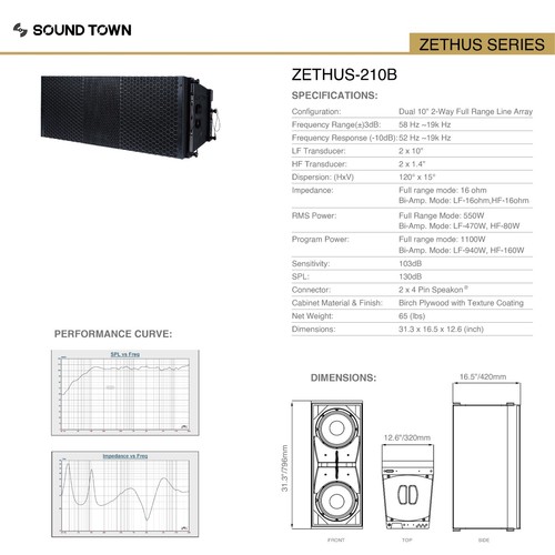 Sound Town ZETHUS Pair Dual 10" Line Array Speaker System(ZETHUS-210B-PAIR) - Picture 8 of 8