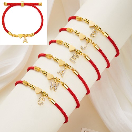 Neue Buchstaben Liebe Herz Anhänger Charm Schmuck Rotes Seil Geflochtenes <