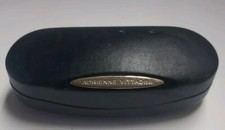 Adrienne Vittadini Eyeglass Case Black Leather Hard Case Silver Logo Plate