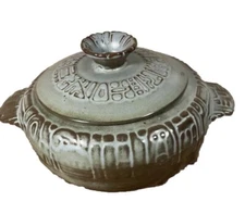 Vintage Frankoma Pottery Lidded Casserole Dish Serving Baking Mayan Aztec