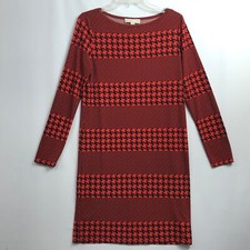 Michael Kors Dress Womens Medium Red Shift Houndstooth Stretch Knit Business