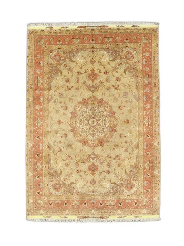 Traditional Hand-Knotted Tabrize Area Rug | 8'0" x 11'6" | 100% Wool/Silk Blend - Picture 3 of 9