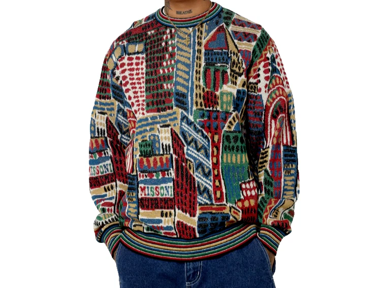 Pull tricoté Supreme Missoni multicolore Skyline logo jacquard taille M AUTHENTIQUE