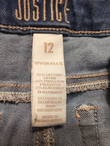 Justice Jeans Girls Blue Denim skinny Leg Overalls Distressed Patched Size 12 - Picture 4 of 6