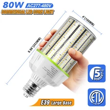 480V -80W LED Corn Light Cob Bulbs E39 Mogul Base Industrial Commercial Lighting