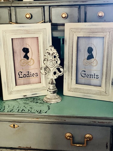 Damen/Herren"" Französisch/Shabby Chic Loo/Badezimmer Wandkunst Holzrahmen Set