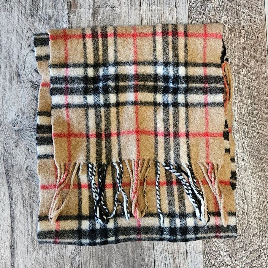 Lochmere Cashmere Scarf Camel Thomson Tan Nova Check Plaid Fringe