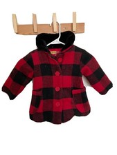 Toddler Red Buffalo Pattern Coat With Hat, 2T