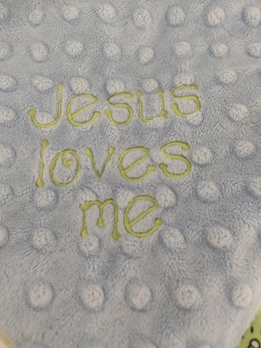 Jesus Loves Me Sicherheitsdecke Lovey Small Minky by Half Pint Dotty blau grün - Bild 8 von 8
