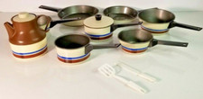 Vintage Chilton Childs Toy Set Pots and Pan Blue/Brown/Tan 12 pc Set Collectible