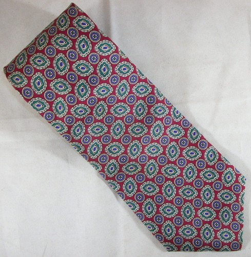 MALLORY CHURCH Red, Green & Purple Floral Silk Neck Tie 57" Long x 4" W (F095)