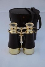 Antique Vintage Style Brass Binocular With Leather Box Nautical Marine Spyglass