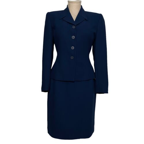 Kasper Women Suit 2 Pc Skirt Straight 4 Button Single Breasted Jacket Blue 8P - Picture 1 of 12