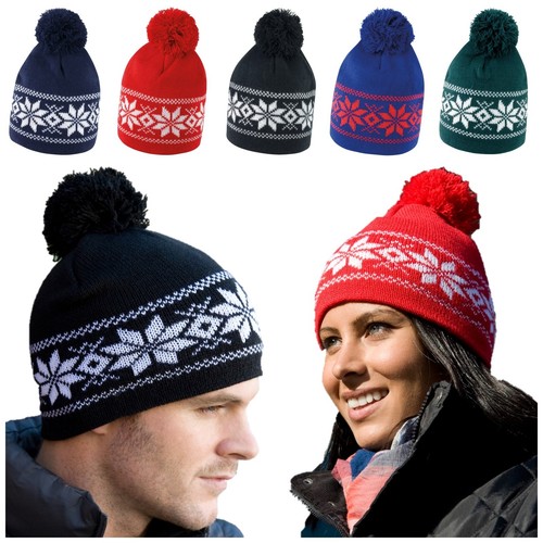 Fair Isle Pattern Bobble Hat Beanie 