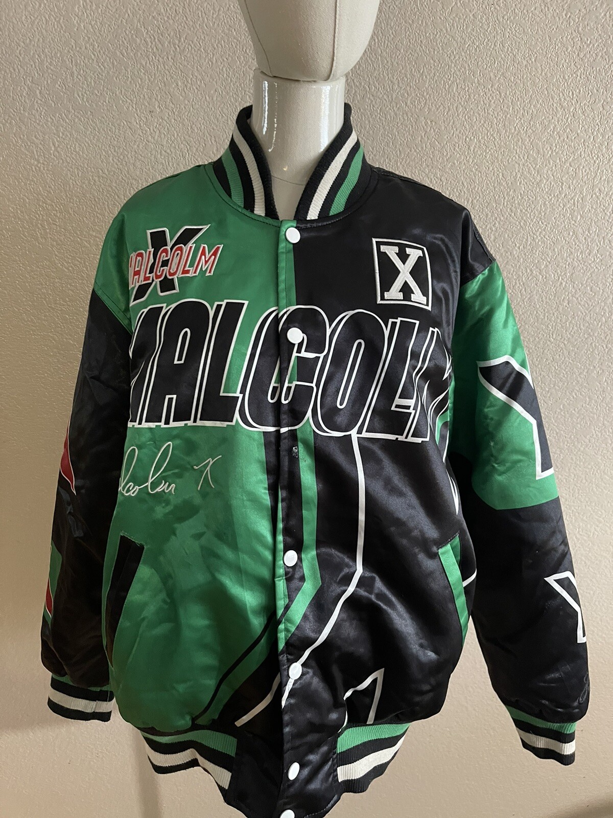 Malcolm X Satin Jacket Headgear Classics Varsity Race… Gem