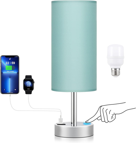 Teal Touch Bedside Lamps for Bedroom - Small Nightstand Lamp with USB-C and USB