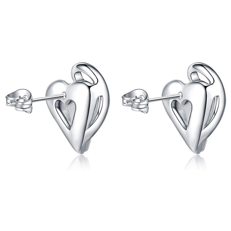 Fashion Silver Love Heart Green Crystal Stud Earring Party Wedding