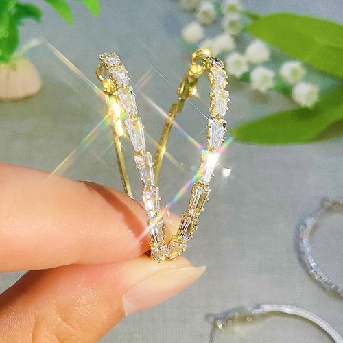 Mujer Aro Hyperflash Joyería Cúbica Círculos Circón Plata 925 Pendiente Grande Regalo