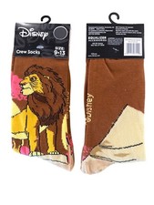 Disney THE LION KING Men's Size 9-13 Crew Socks Brown Yellow Beige Pink Design