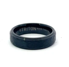 Triton 6mm Black Tungsten Hammered Satin Center Textured Edge Comfort Fit Band