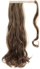 22 Inch Wrap Around Ponytail Hair Extension Long Wavy Light Brown Synthetic
