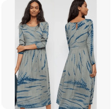 Anthropologie DolanTie Dye Eliska Maxi Dress Sage Moss Green Indigo Blue S