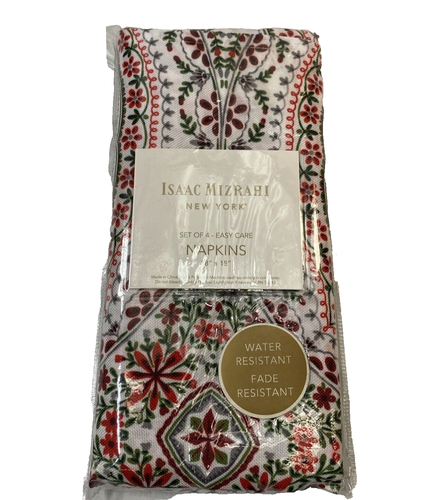 Isaac Mizrahi Red Green  Grey Cloth Napkins Set Of 4 Indoor Outdoor 18 X 18 - Afbeelding 2 van 5