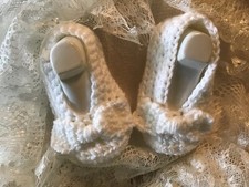 White/ Bow Hand Crochet Baby Booties, Size 1-2 years, gift packaging included