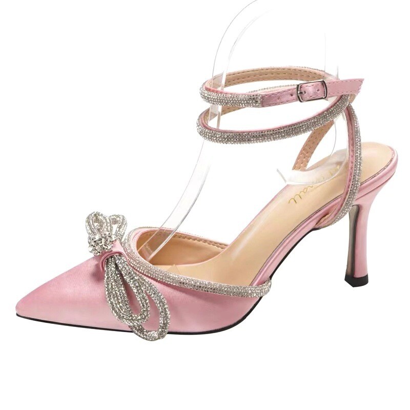 Womens New Bow Diamond High Heels Spring Pointed Toes Sexy Strap