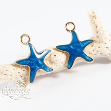 2x Schmuck Anhänger Seestern Charm Gold Emaille Blau 21mm GlitzerInsel 00514