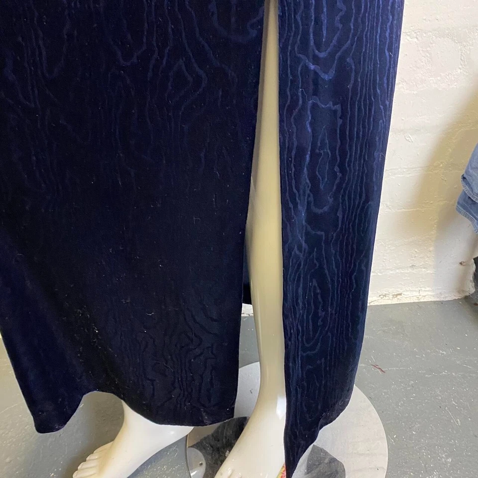 Vintage 90's Bleu Marine Velours Robe Maxi 12-14 Maxi Whimsygoth Gothique Rétro - Photo 4/4