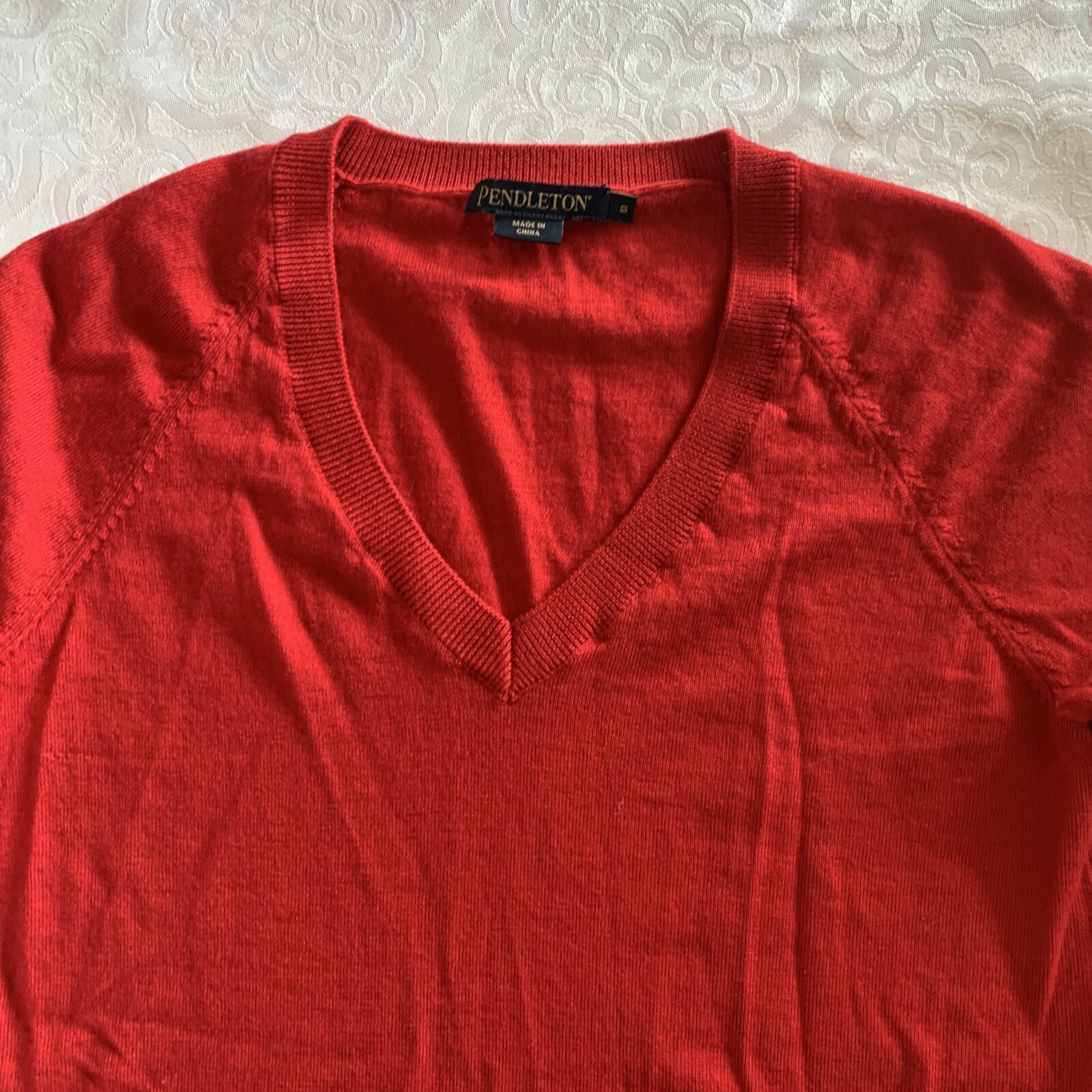 Women’s Small Pendleton Pullover V Neck Red Sweat… - image 7