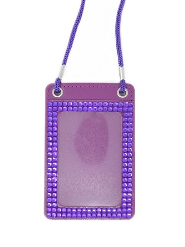 Multi Colors Two Windows Rhinestone Vertical ID Badge Holder with Neck Lanyard - Picture 5 of 16