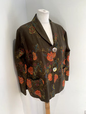 Sahara Embroidered Linen Jacket S M New Woven Boxy Lagenlook Brown Floral Smart