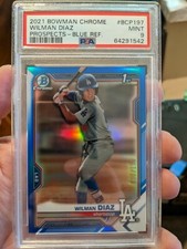Wilman Diaz 2021 Bowman Chrome 1st BLUE REFRACTOR Prospects #055/150 PSA 9