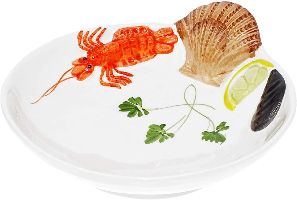Relief Keramik Teller Meeresfrüchte, Suppenteller tief Essteller rund ca.22cm - Bild 2 von 4