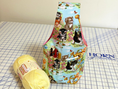Handmade Cute Kittens & Flowers Cotton Fabric Yarn Take a long craft Tote