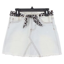 Tractr Girl's Weathered Hem Stretch Denim Skort w/ Belt, size 8, Off White