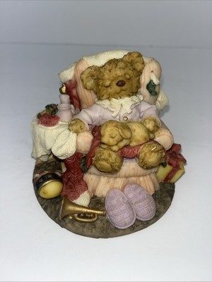 Teddy & Me 1994 Resin Teddy Bear Figurine Napping in Chair w/ Puppy on Lap