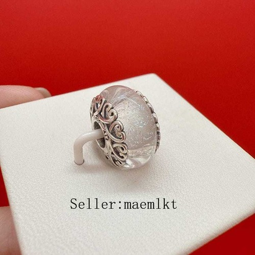 New 925 Sterling Silver Iridescent White Murano Glass Charm,Charm for bracelet