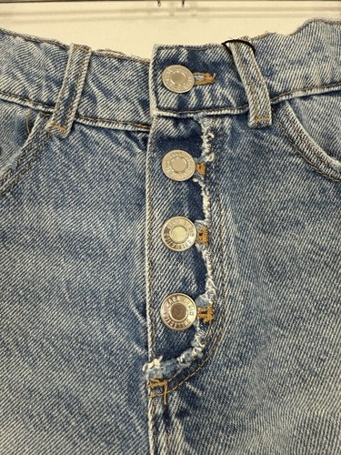 Zara Girls Fly Button Short Blue Denim Frayed Hem Snap Front Distressed 11-12 - Picture 10 of 12
