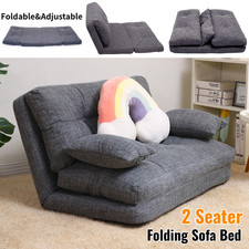 2 Seater Sofa Bed Fabric Foldable Sleeper Sponge Fill Angle Adjust Washable UK