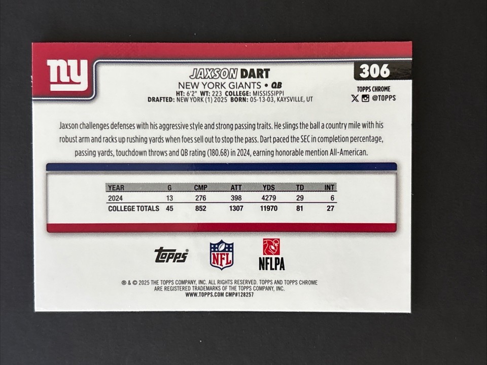 - codepointat method in java example 1: java... 2025 Topps Chrome - Jaxson Dart #306, Base RC, New York Giants | eBay