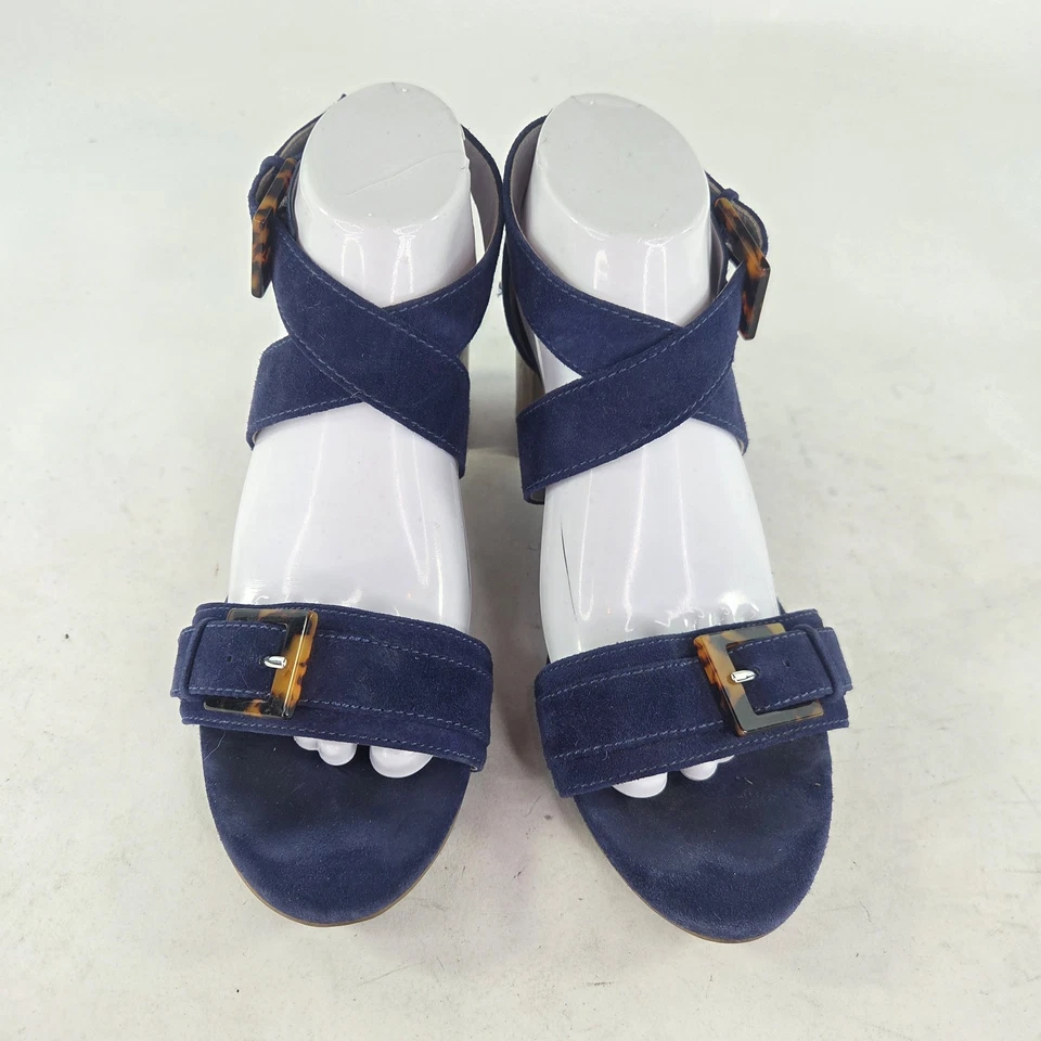 Johnston & Murphy Navy Suede Heels Sandals US 9.5 M Buckle Strappy Shoes  - Image 3 of 4